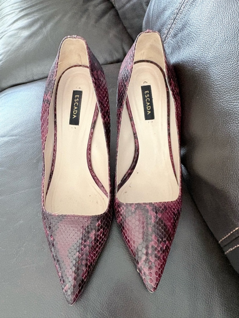Escada Burgundy Snakeskin Pointed Pumps